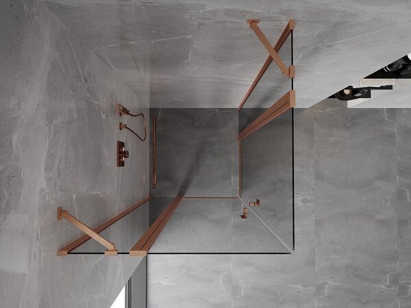 Mexen Mist Duo cabina doccia a battente 70 x 70 cm, trasparente, rame spazzolato - 8A4-070-070-65-00