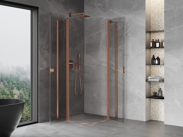 Mexen Mist Duo cabina doccia a battente 70 x 70 cm, trasparente, rame spazzolato - 8A4-070-070-65-00