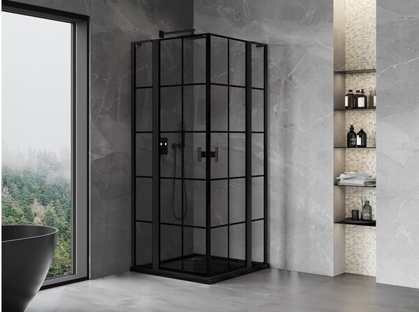 Mexen Mist L Duo cabina doccia ad anta battente 120 x 120 cm, griglia nera, nero - 8A4L-120L-120P-70-77