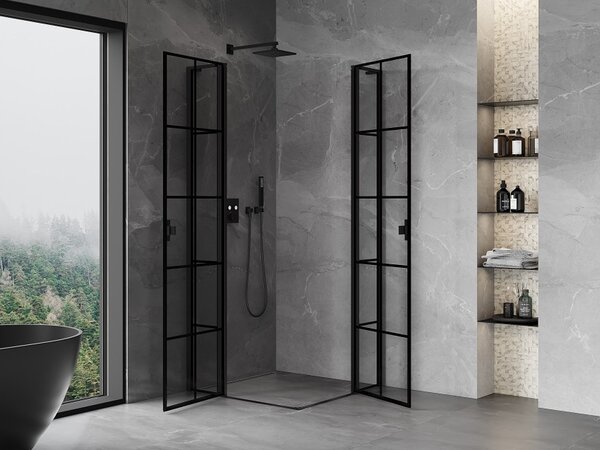 Mexen Mist L Duo cabina doccia ad anta battente 120 x 120 cm, griglia nera, nero - 8A4L-120L-120P-70-77