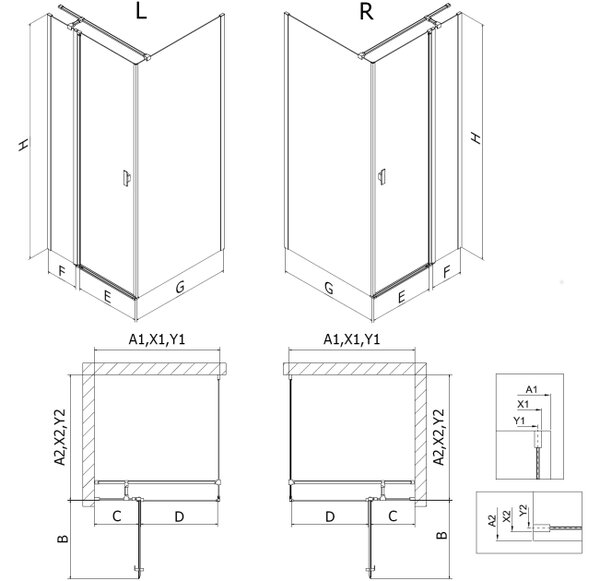 Mexen Mist T cabina doccia battente 110 x 90 cm, trasparente, oro spazzolato - 8A4T-110-090-55-00