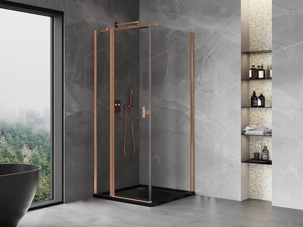 Mexen Mist T cabina doccia apribile 90 x 90 cm, trasparente, rame spazzolato - 8A4T-090-090-65-00