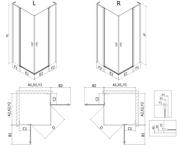 Mexen Mist L Duo cabina doccia ad anta battente 120 x 120 cm, griglia nera, nero - 8A4L-120L-120P-70-77