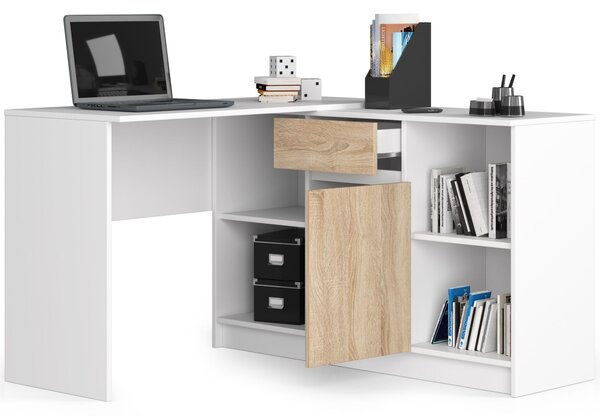 Akord Scrivania Angolare Con Mobiletto Bianco/Rovere Sonoma 120X126X79 Cm