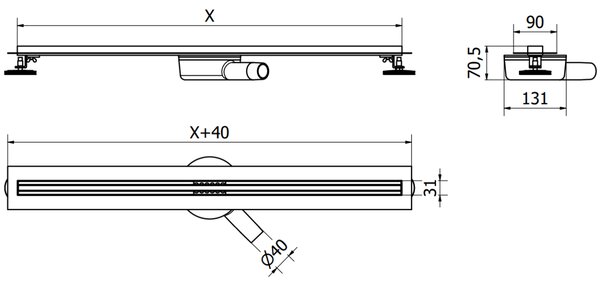 Mexen Flat 360° Slim scarico lineare rotante 130 cm, oro - 1541130