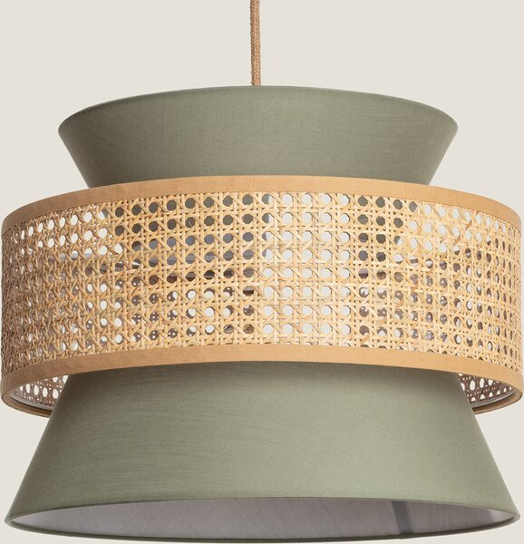 Lampada a sospensione in rattan e tessuto Chulu verde kaki