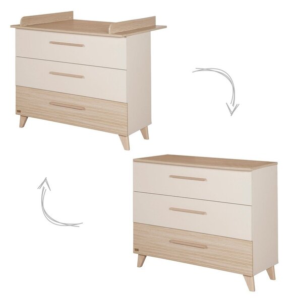 Cassettiera per bambini color crema/di colore naturale con effetto rovere con fasciatoio 110x98x75 cm Sidney – Roba