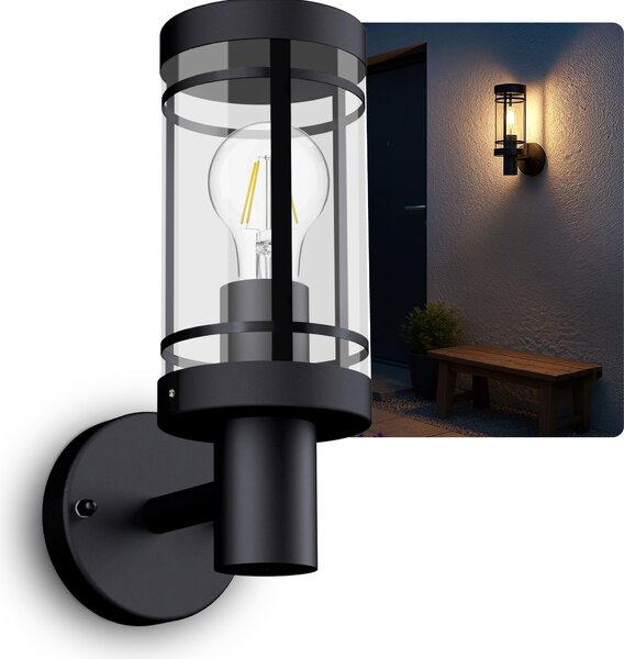 SSC-LUXon MIENTO applique da esterno nero IP44 - Lanterna da esterno con LED 4W bianco caldo - Lampada da esterno per porta d'ingresso e terrazza