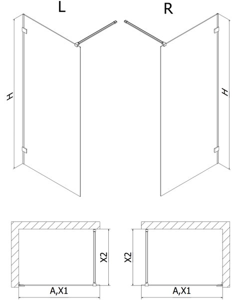 Mexen Lunar parete doccia Walk-in sinistra 70 x 200 cm, trasparente 8 mm, oro spazzolato - 830-070-000-55-00-L