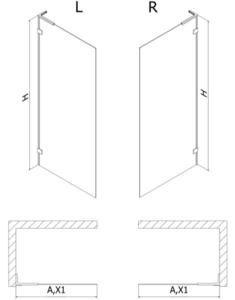 Mexen Lunar L parete doccia Walk-in sinistra 70 x 200 cm, trasparente 8 mm, nero - 830L-070-000-70-00-L
