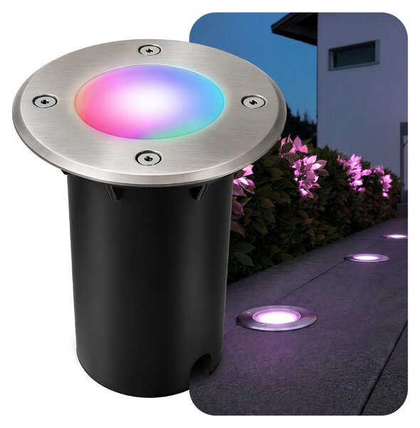 SSC-LUXon Faretto da incasso a terra KALPA rotondo argento Luce da esterno Luce da terra IP67 a prova di gradino e di traffico Smart LED RGB+W dimmerabile
