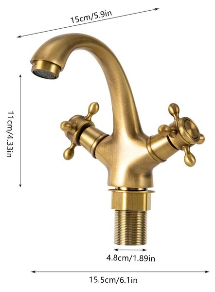 Rubinetto da bagno - Miscelatore per lavabo - Montaggio a vista - 2 maniglie caldo/freddo - Acciaio inossidabile 304 - Cartuccia in Vetroceramica - Superficie verniciata - 15,5×15×11 cm