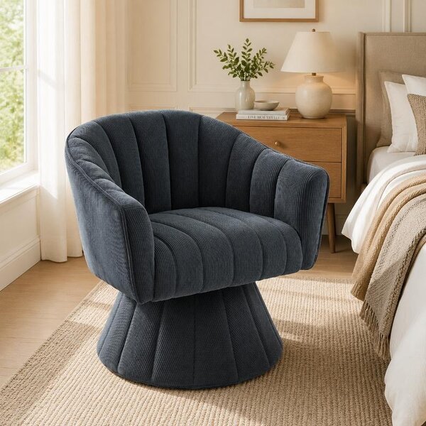 Sedia girevole a 360° con imbottitura ergonomica per seduta e schienale, braccioli avvolgenti, rivestimento in tessuto e base stabile color grigio scuro