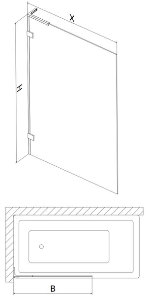 Mexen Lunar L parete per vasca 1-anta 50 x 150 cm, trasparente, nero - 897L-050-000-70-00