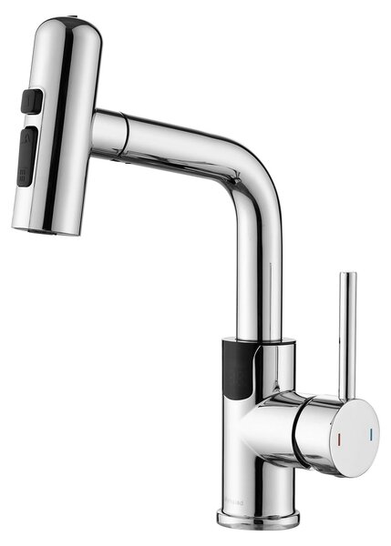 Rubinetto da bagno con display LED che mostra la temperatura e soffione doccia estraibile