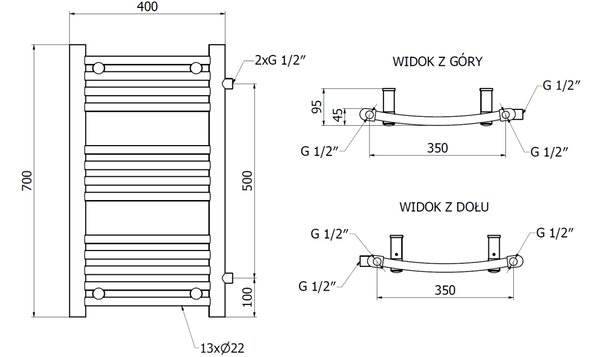 Mexen Ares radiatore da bagno laterale 700 x 400 mm, 240 W, nero - W102-0700-400-00-70-S
