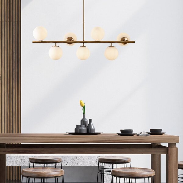 Lampadario bianco/color ottone con paralume in vetro Fazli – Opviq lights