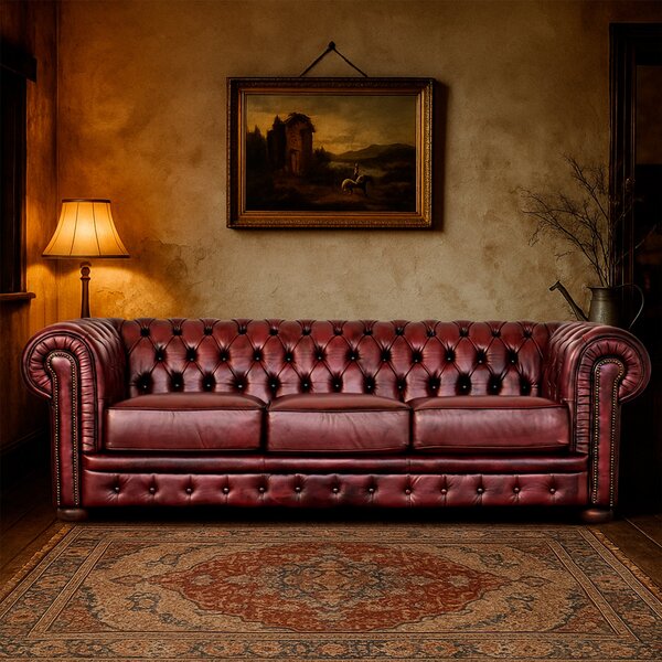 Divano Chesterfield in Pelle Primo Fiore Premium – Iconico, Finiture di Pregio