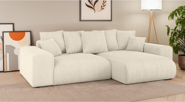 Divano angolare color crema allungabile/con contenitore (con composizione variabile) con rivestimento in velluto a coste Luma – Ropez