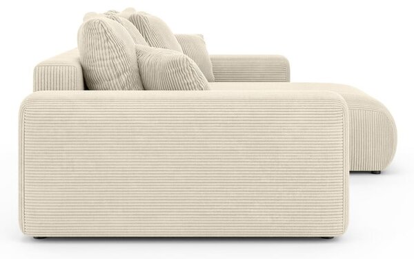 Divano angolare color crema allungabile/con contenitore (con composizione variabile) con rivestimento in velluto a coste Luma – Ropez