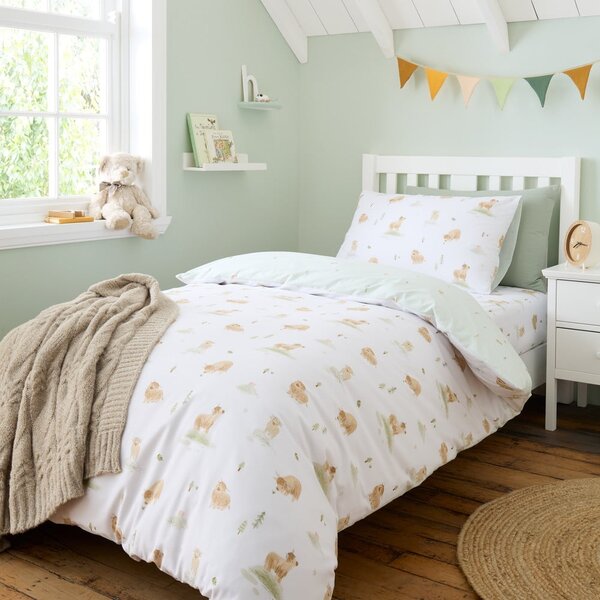 Set copripiumino e federa da bambini bianco e verde in cotone per letto singolo 135x200 cm Mini Moo Cow – Bianca