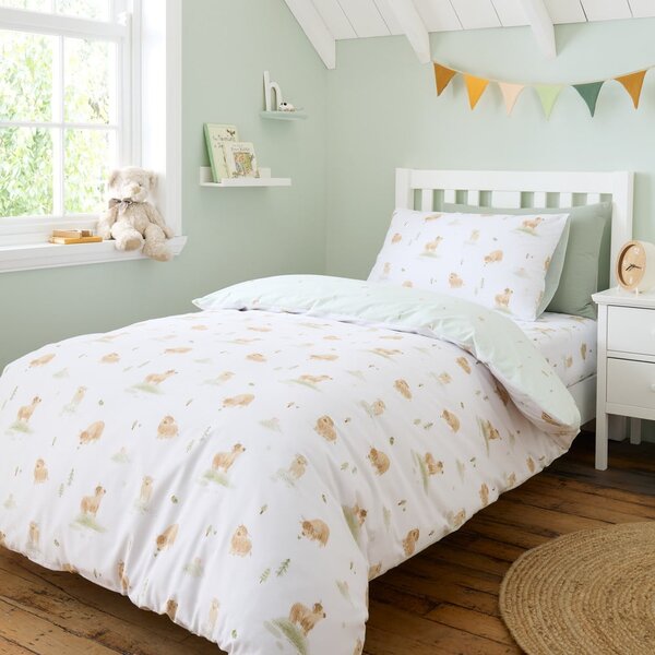 Set copripiumino e federa da bambini bianco e verde in cotone per letto singolo 135x200 cm Mini Moo Cow – Bianca
