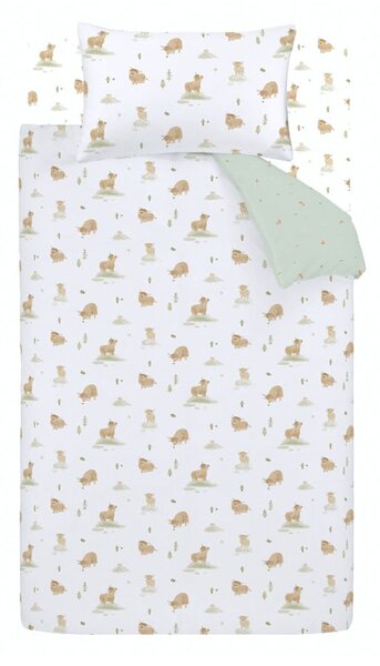 Set copripiumino e federa da bambini bianco e verde in cotone per letto singolo 135x200 cm Mini Moo Cow – Bianca