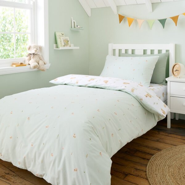 Set copripiumino e federa da bambini bianco e verde in cotone per letto singolo 135x200 cm Mini Moo Cow – Bianca