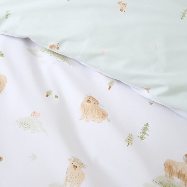 Set copripiumino e federa da bambini bianco e verde in cotone per letto singolo 135x200 cm Mini Moo Cow – Bianca