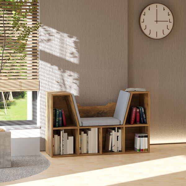 HOMCOM Libreria panca 2 in 1 con cuscini per seduta, scaffale a cubo 6 scomparti aperti, 102 x 30 x 61 cm, marrone rustico | Aosom Italy