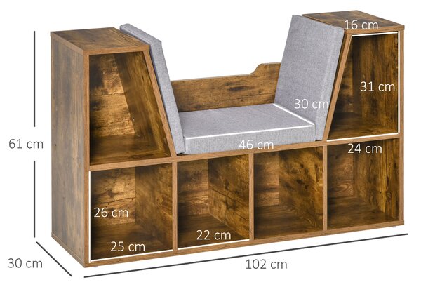HOMCOM Libreria panca 2 in 1 con cuscini per seduta, scaffale a cubo 6 scomparti aperti, 102 x 30 x 61 cm, marrone rustico | Aosom Italy