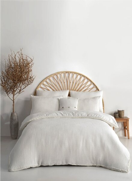 Set copripiumino e federa bianco in cotone renforcé per letto singolo 140x200 cm Waffle Striped – Mila Home Luxury
