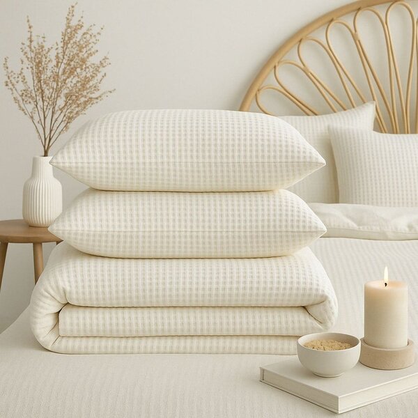 Set copripiumino e federa bianco in cotone renforcé per letto singolo 140x200 cm Waffle Striped – Mila Home Luxury
