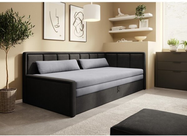 Divano grigio scuro allungabile/con contenitore e rivestimento in ciniglia 214 cm Fulgeo – ELTAP