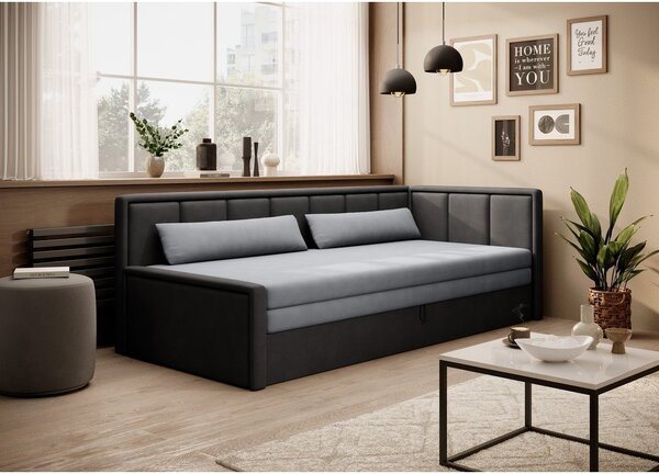 Divano grigio scuro allungabile/con contenitore e rivestimento in ciniglia 214 cm Fulgeo – ELTAP