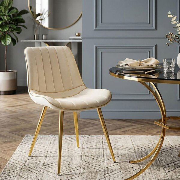 Set di 2 sedie in tessuto beige con finiture dorate cm 51x59x79