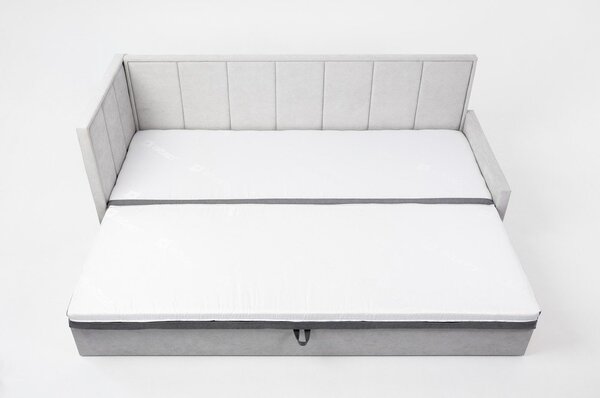 Divano grigio allungabile/con contenitore e rivestimento in ciniglia 214 cm Fulgeo – ELTAP