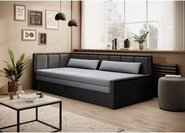 Divano grigio scuro allungabile/con contenitore e rivestimento in ciniglia 214 cm Fulgeo – ELTAP