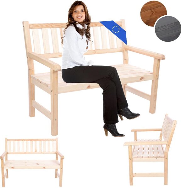 MODO24 Panchina da giardino in legno, 2 posti, panchina frisona, panchina da parco, panchina, legno massello, 90x117x70 cm, impregnata naturale, MIRA