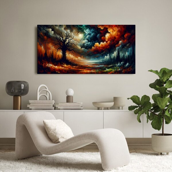 Quadro su tela – Paesaggio con albero della vita colorato