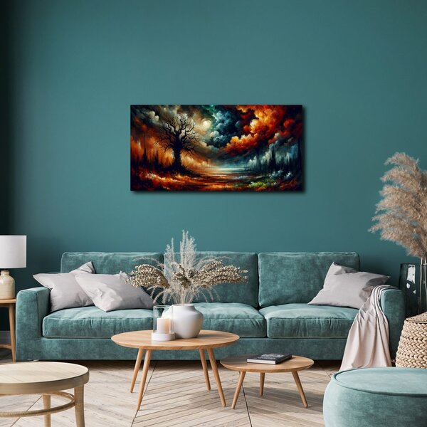 Quadro su tela – Paesaggio con albero della vita colorato