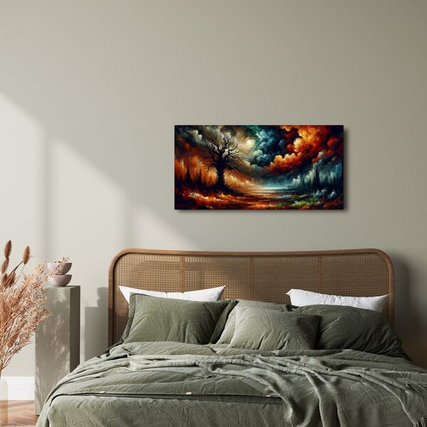 Quadro su tela – Paesaggio con albero della vita colorato