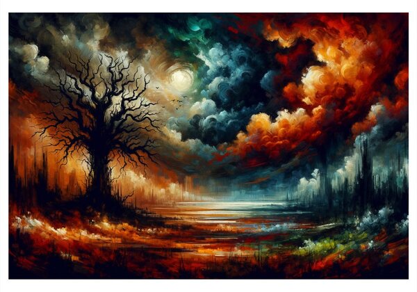Quadro su tela – Cielo drammatico e albero della vita