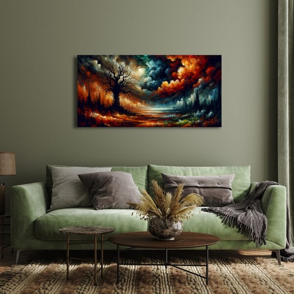 Quadro su tela – Paesaggio con albero della vita colorato