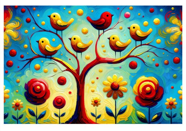 Quadro su tela – Albero della vita con uccellini
