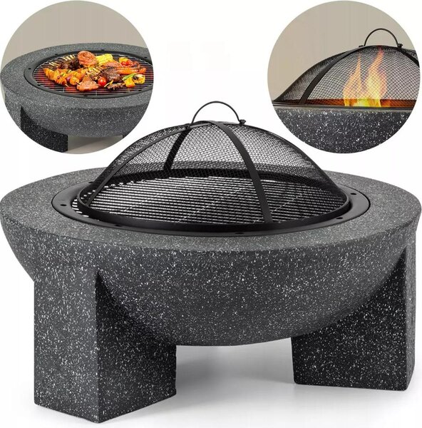 Caminetto da giardino per terrazza o proprietà - Granito scuro + griglia + attizzatoio
