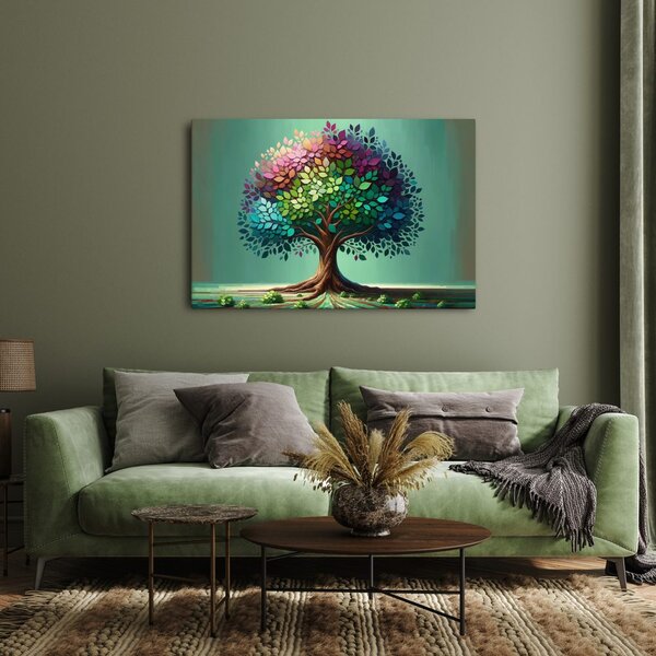 Quadro su tela – Albero della vita arcobaleno sui rami
