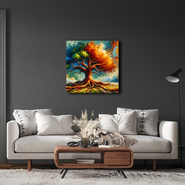 Quadro su tela – Albero della vita colorato con radici