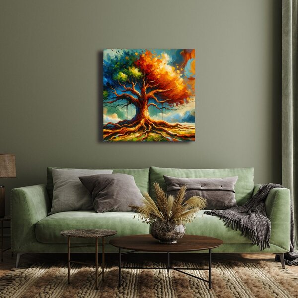 Quadro su tela – Albero della vita colorato con radici