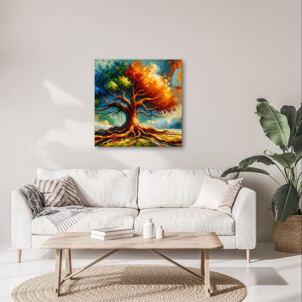 Quadro su tela – Albero della vita colorato con radici